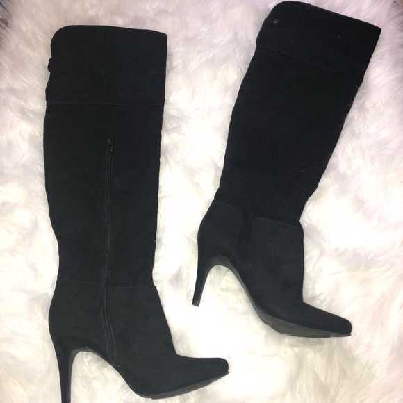 Black Suede over the knee  Boots With Heels! 7.5 - Picture 1 of 3